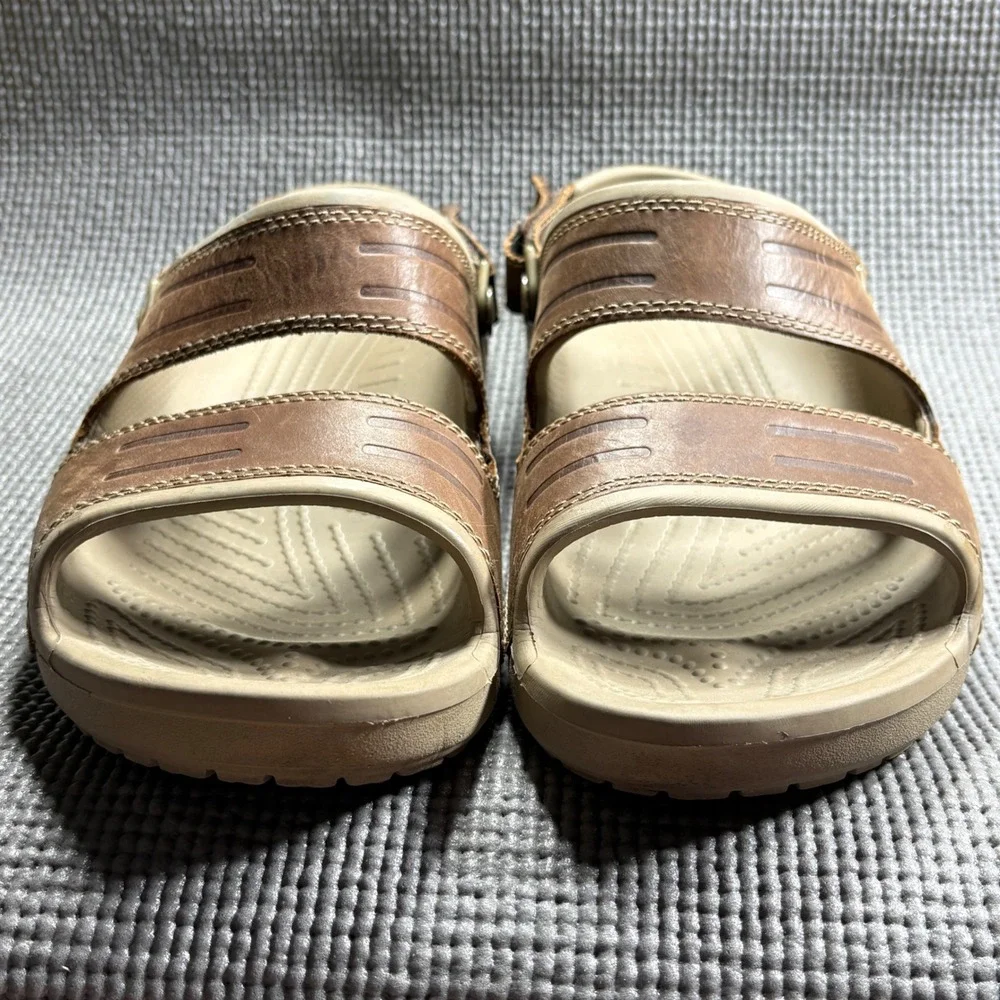 Crocs Sandals Mens 13 Brown Yukon Sport Leather Upper Adjustable Strap Comfort